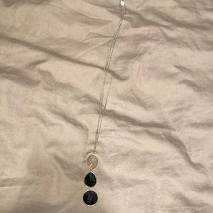 Loft brand necklace, long, dangling, navy blue and gold